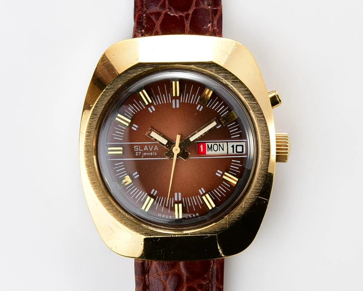 Slava Soviet gold-plated mechanical vintage watch – automatic self winding movement