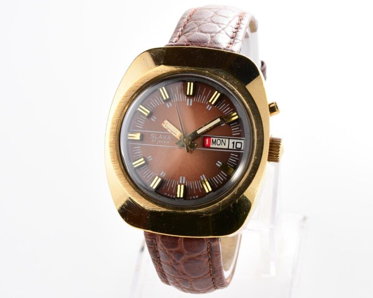 Slava soviet gold-plated mechanical vintage watch – automatic self winding movement