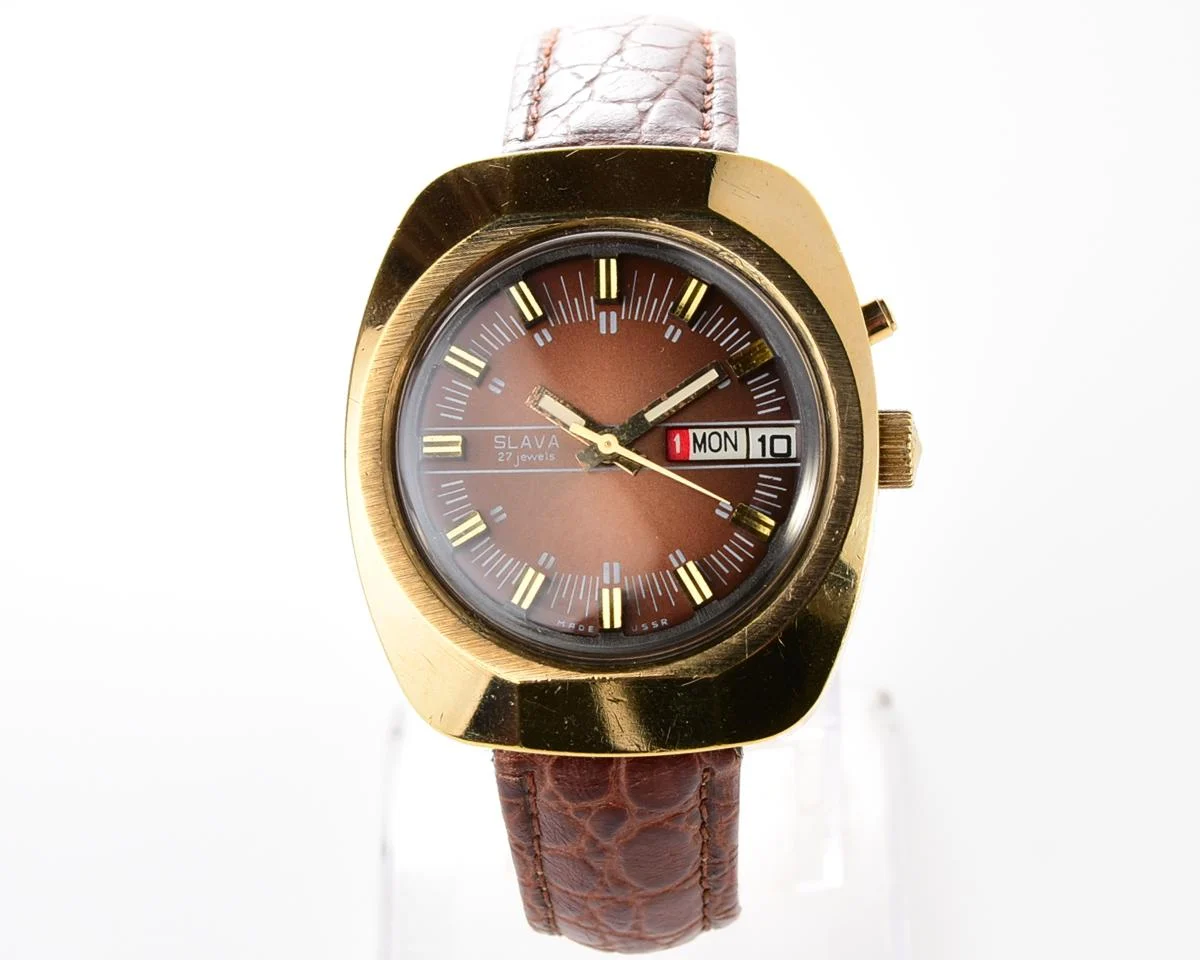 Slava Soviet gold-plated mechanical vintage watch – automatic self winding movement