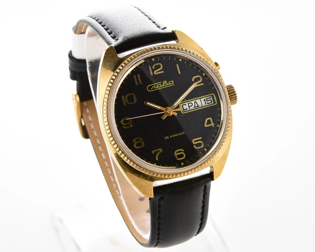 Slava gold-plated Soviet mechanical vintage watch