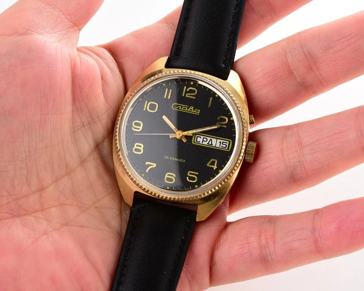 Slava gold-plated Soviet mechanical vintage watch