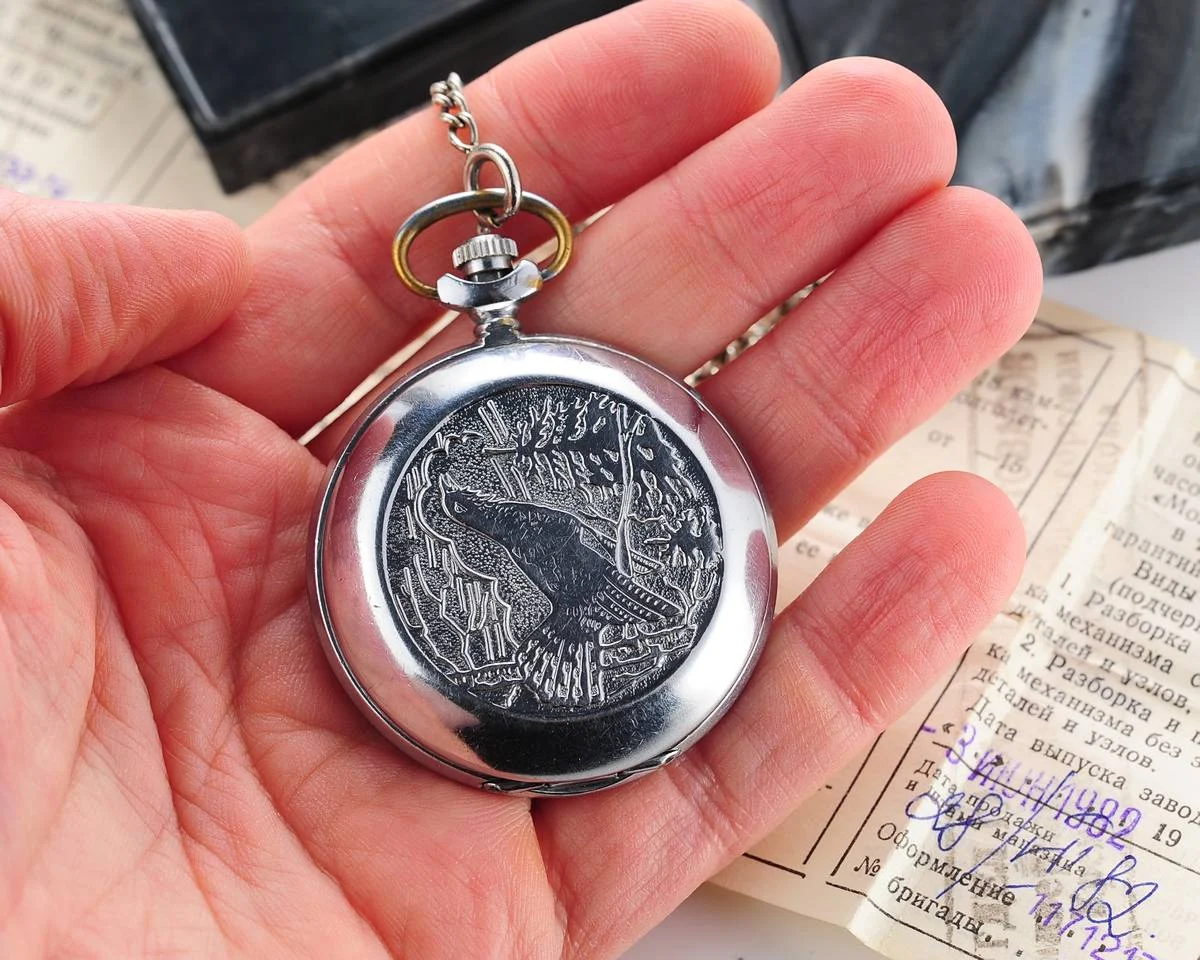 Vintage Soviet Molnija mechanical pocket watch