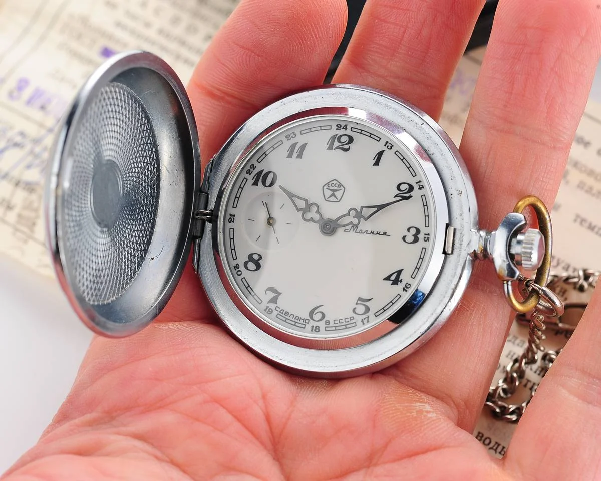 Vintage Soviet Molnija mechanical pocket watch
