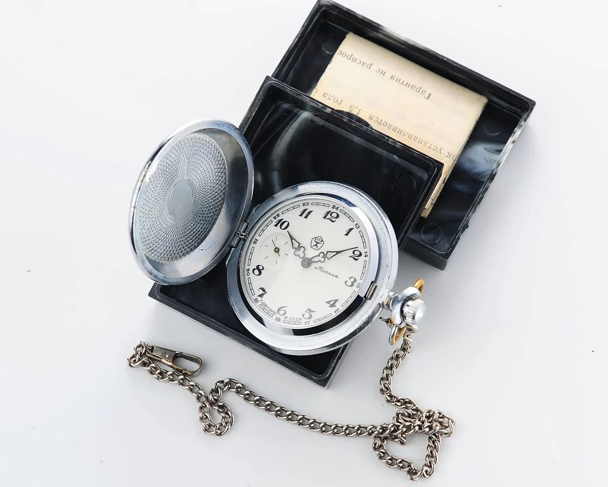 Vintage Soviet Molnija mechanical pocket watch