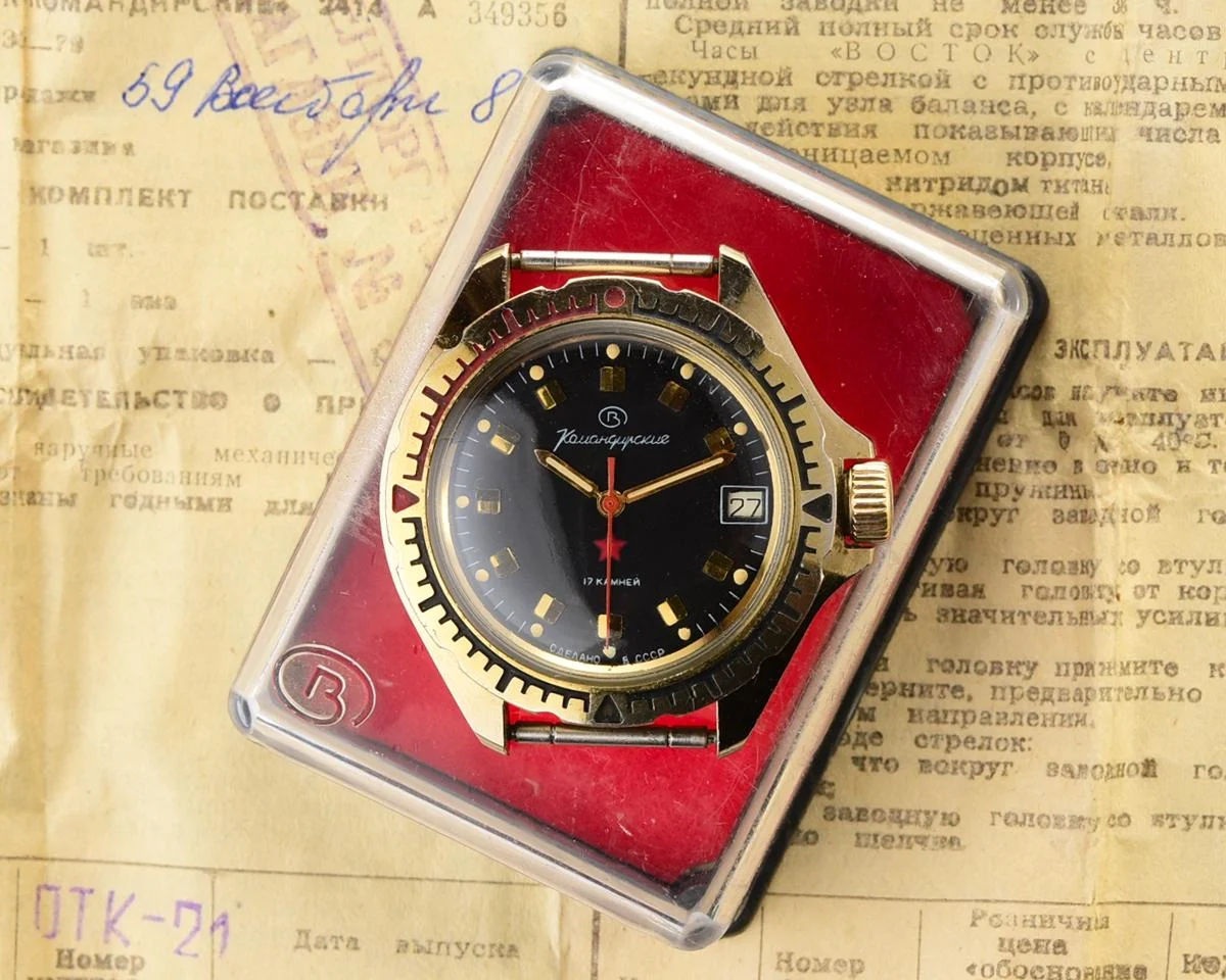 Excellent Soviet Vostok Komandirskie mechanical watch, complete with it's box & passport!