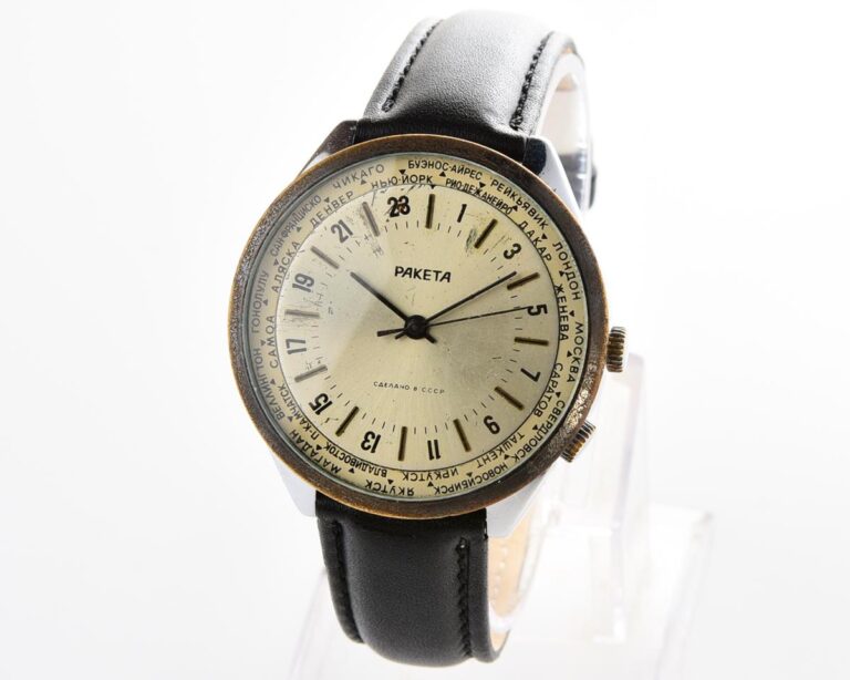 Vintage mechanical Raketa watch with 24 hours dial