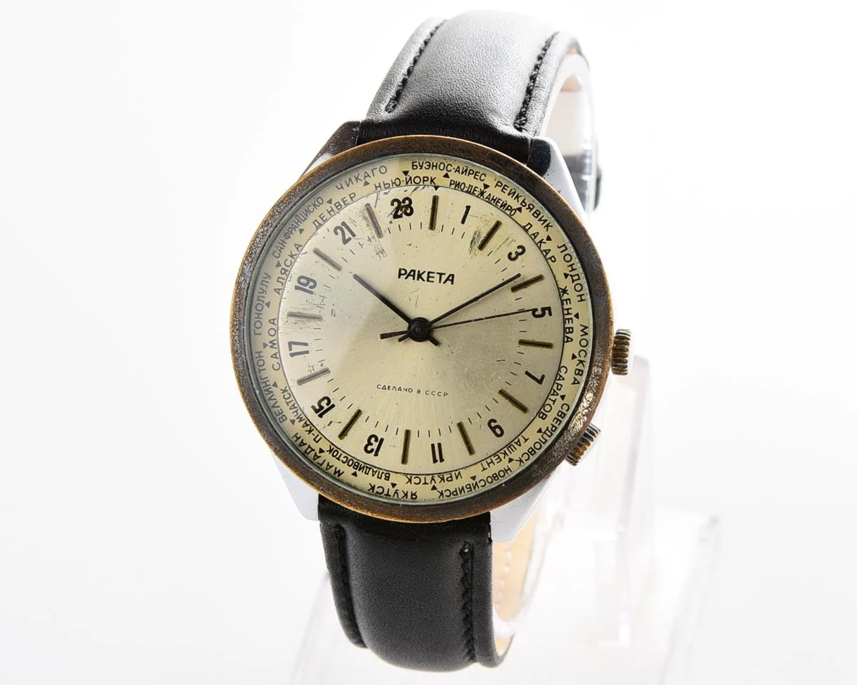 Vintage mechanical Raketa watch with 24 hours dial