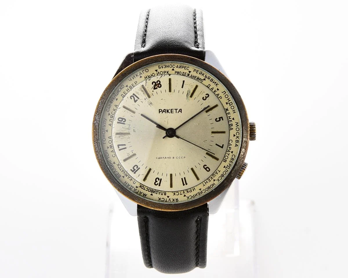 Vintage mechanical Raketa watch with 24 hours dial