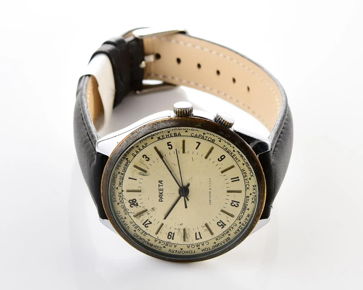 Vintage mechanical Raketa watch with 24 hours dial