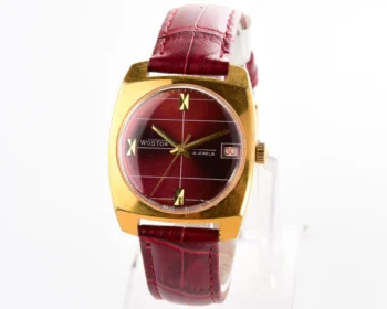 Wostok (Vostok) mechanical gold-plated wrist watch with bordo dial