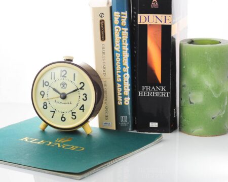 Vitjaz' vintage soviet mechanical alarm clock - brown, 3.7 inches diameter