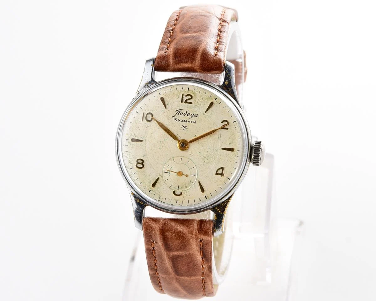 Vintage Soviet mechanical Pobeda wrist watch from 1st quarter 1957