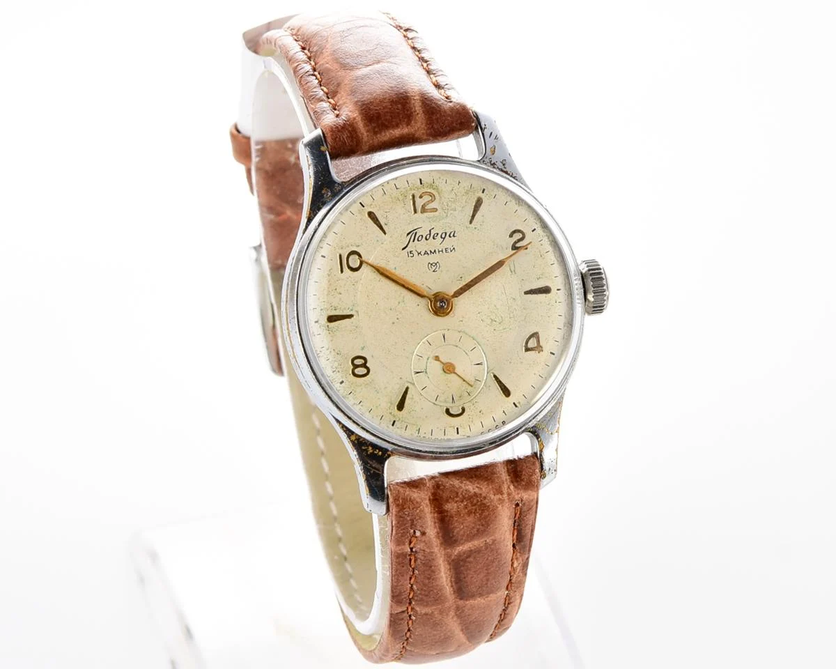 Vintage Soviet mechanical Pobeda wrist watch from 1st quarter 1957