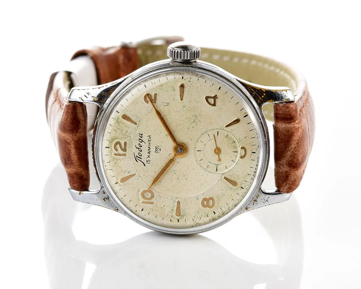 Vintage Soviet mechanical Pobeda wrist watch from 1st quarter 1957