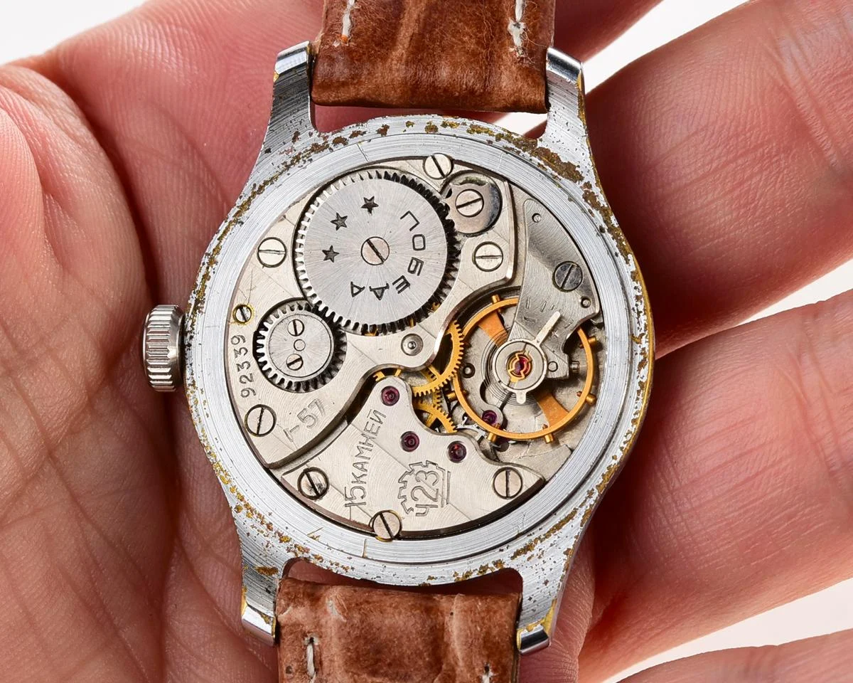 Vintage Soviet mechanical Pobeda wrist watch from 1st quarter 1957