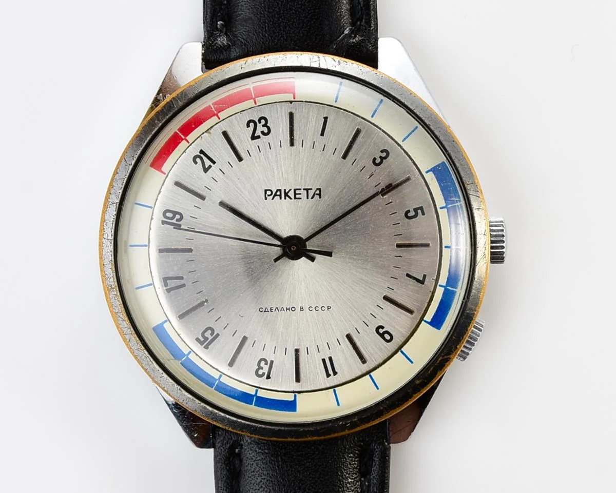 Vintage mechanical Raketa watch with 24 hours dial