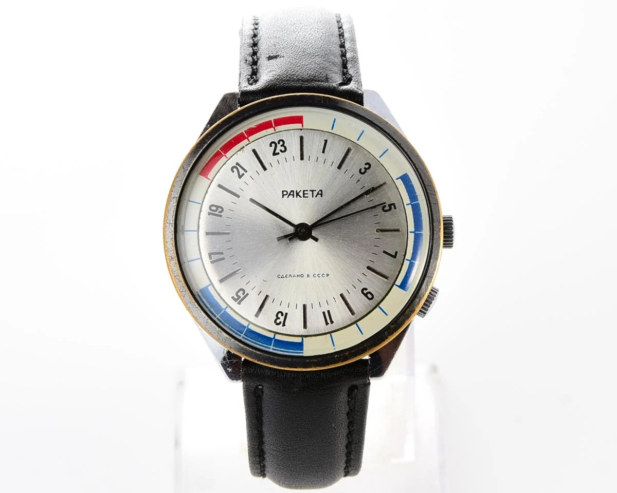 Vintage mechanical Raketa watch with 24 hours dial