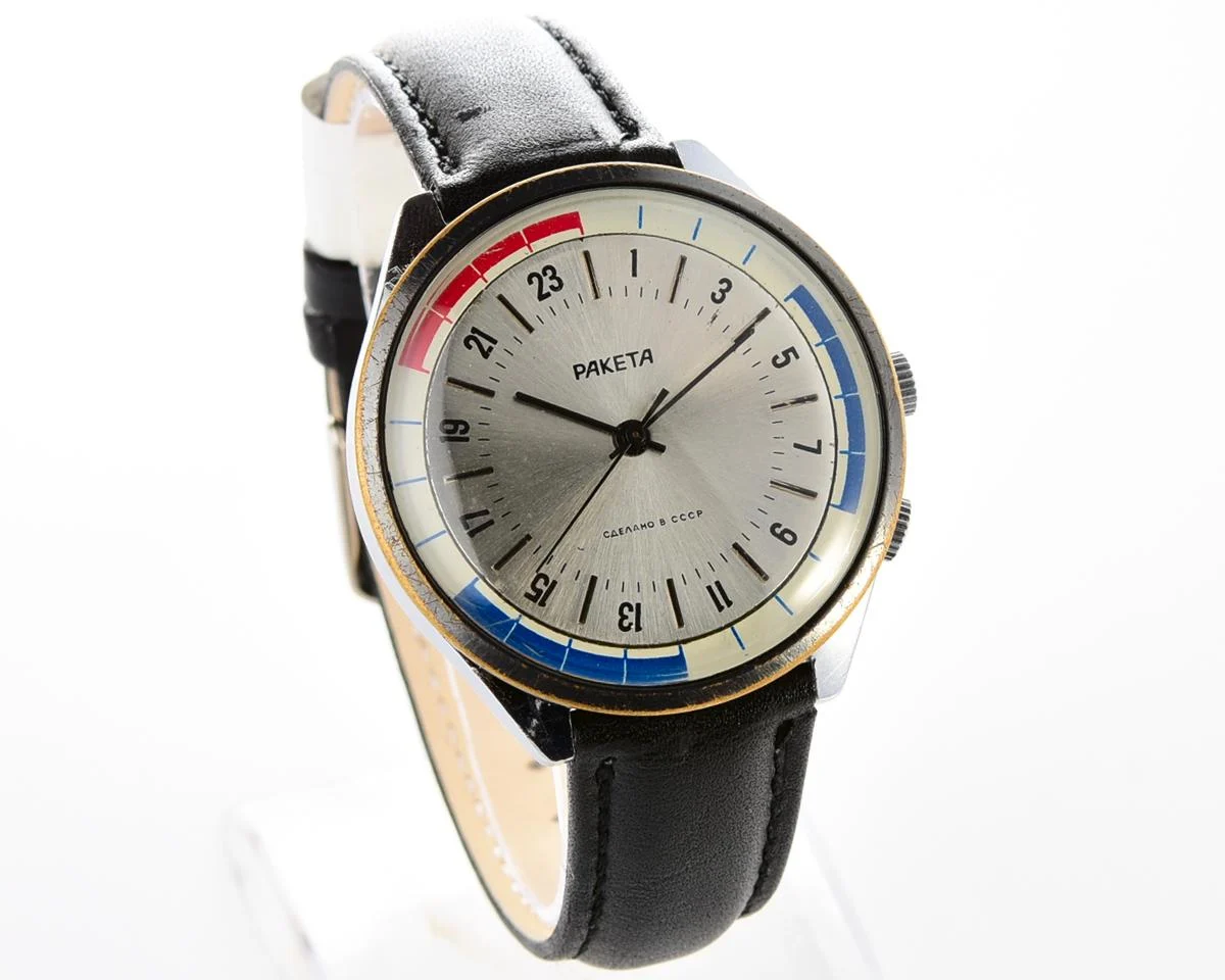 Vintage mechanical Raketa watch with 24 hours dial