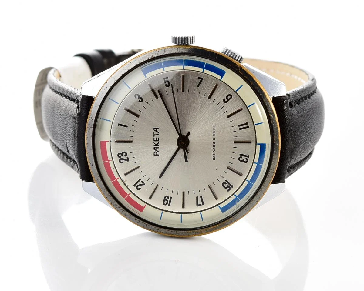 Vintage mechanical Raketa watch with 24 hours dial