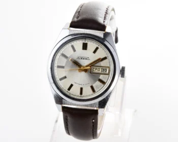 Vintage Soviet mechanical Raketa watch with double calendar with engraved back