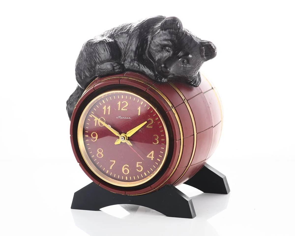 Molnija bear on the barrel table clock - 14 days power reserve!