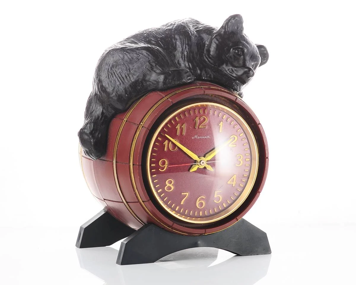 Molnija bear on the barrel table clock - 14 days power reserve!
