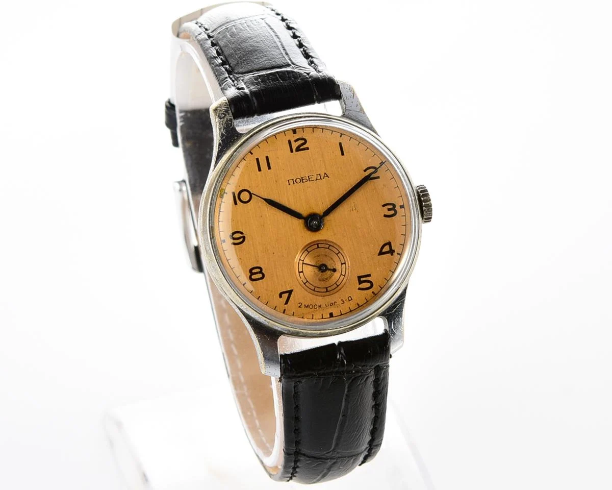 Excellent vintage Soviet Pobeda watch with bronze dial, 2nd quarter of 1956