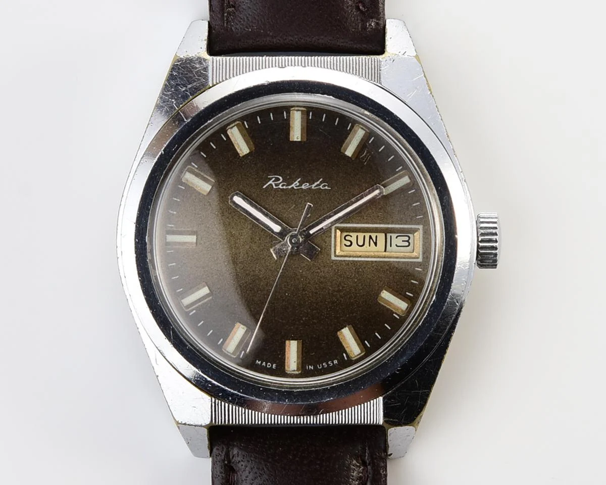 Raketa vintage mechanical wrist watch with double calendar