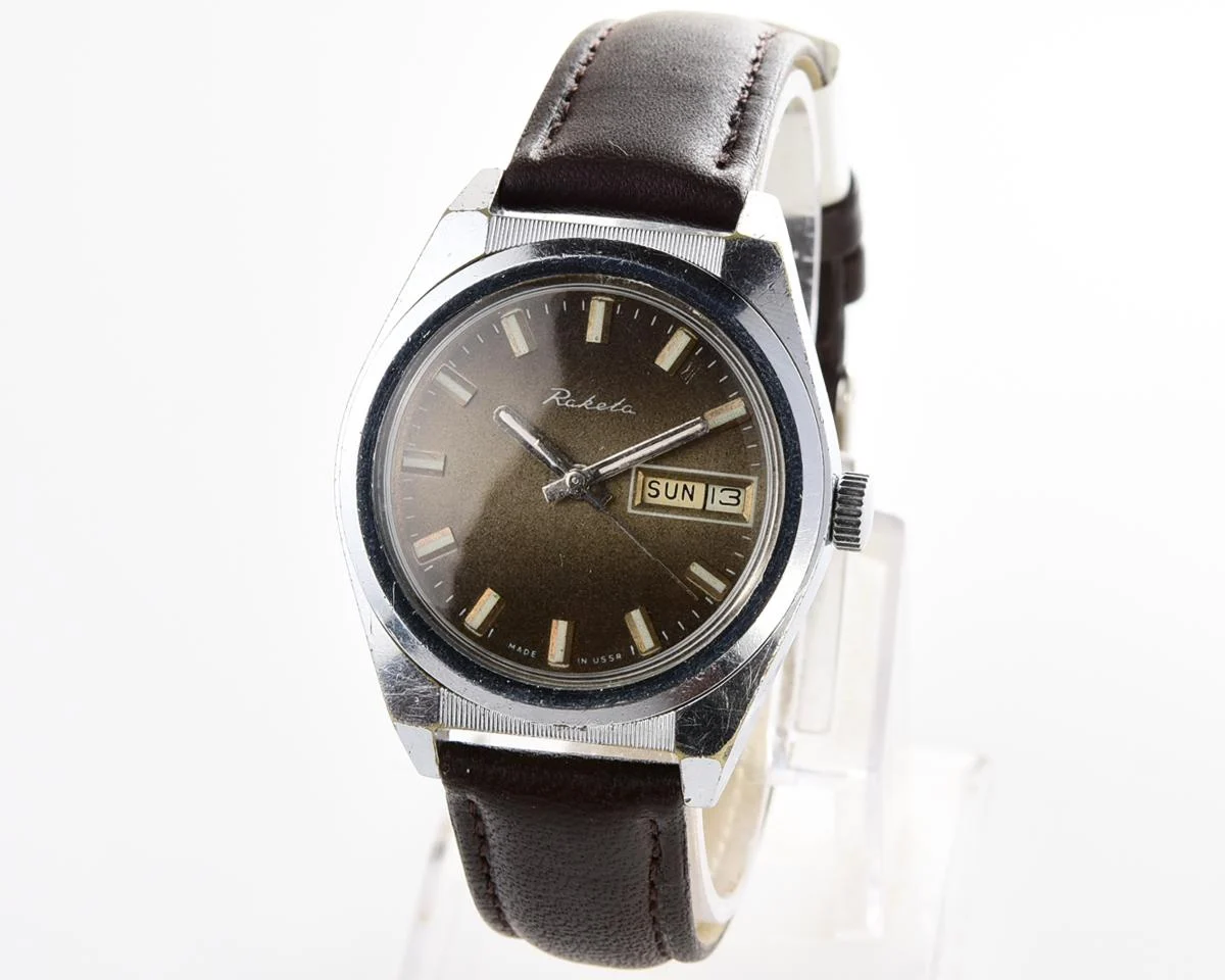 Raketa vintage mechanical wrist watch with double calendar