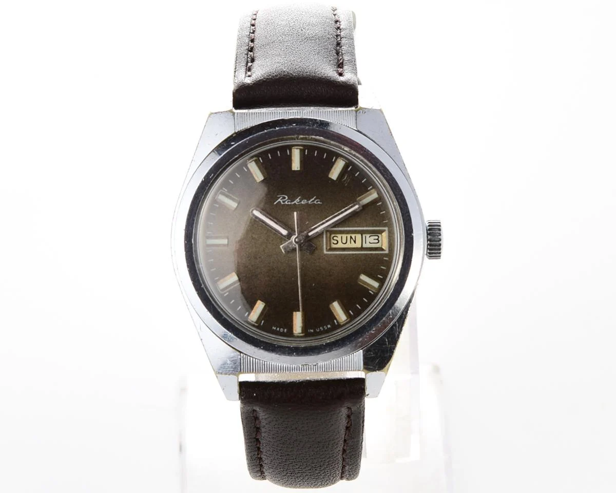 Raketa vintage mechanical wrist watch with double calendar