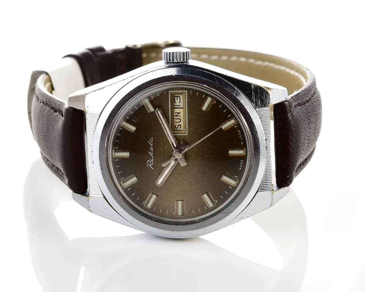 Raketa vintage mechanical wrist watch with double calendar
