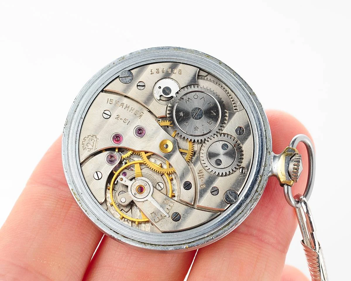 Excellent Molnija open face vintage Soviet pocket watch