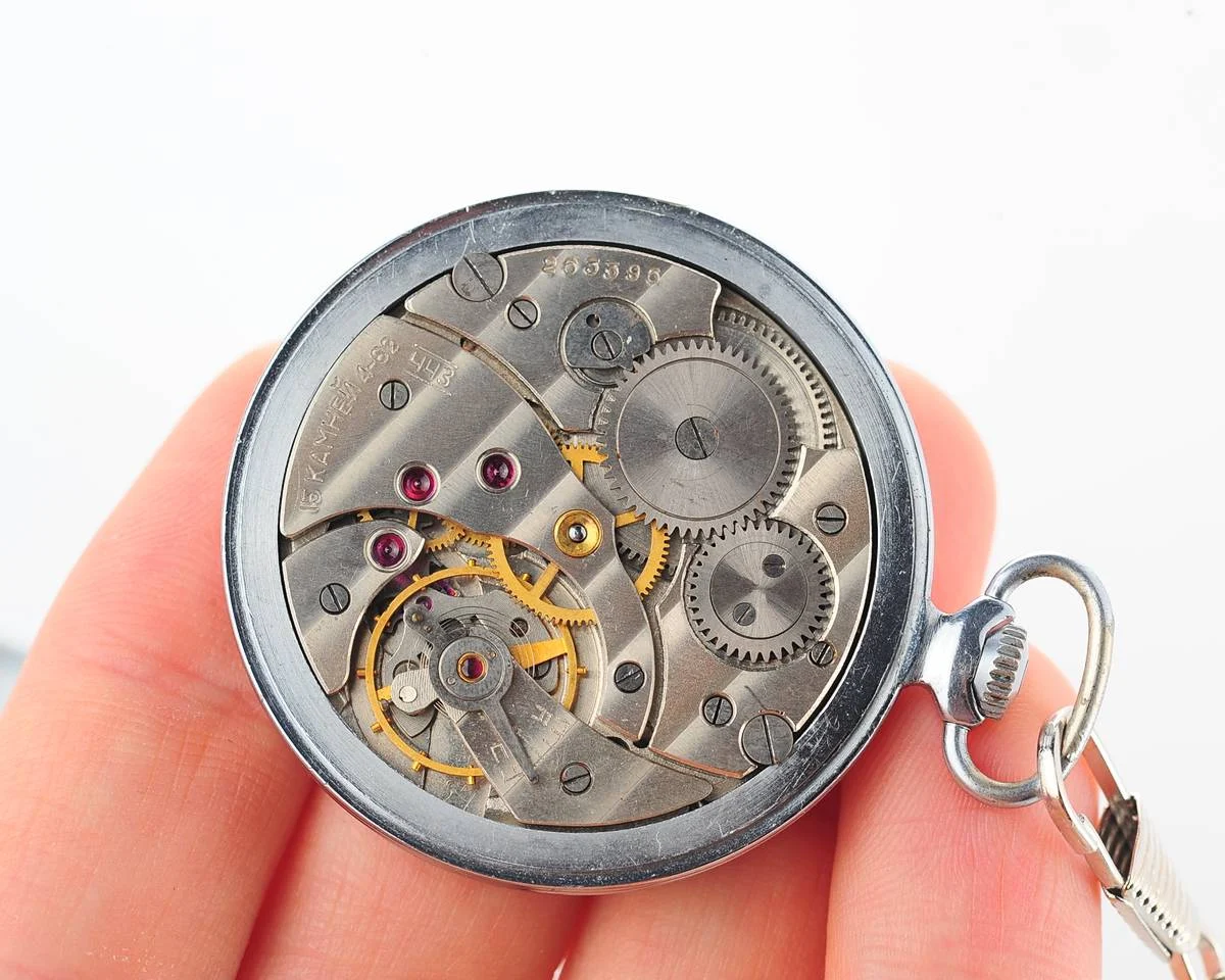 Excellent Molnija open face vintage Soviet pocket watch