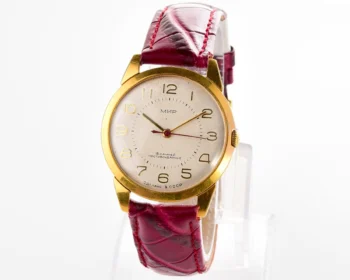 Excellent vintage Soviet Mir gold-plated mechanical watch with engraved back