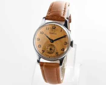 Vintage Soviet Pobeda watch with bronze dial, 3rd quarter of 1955