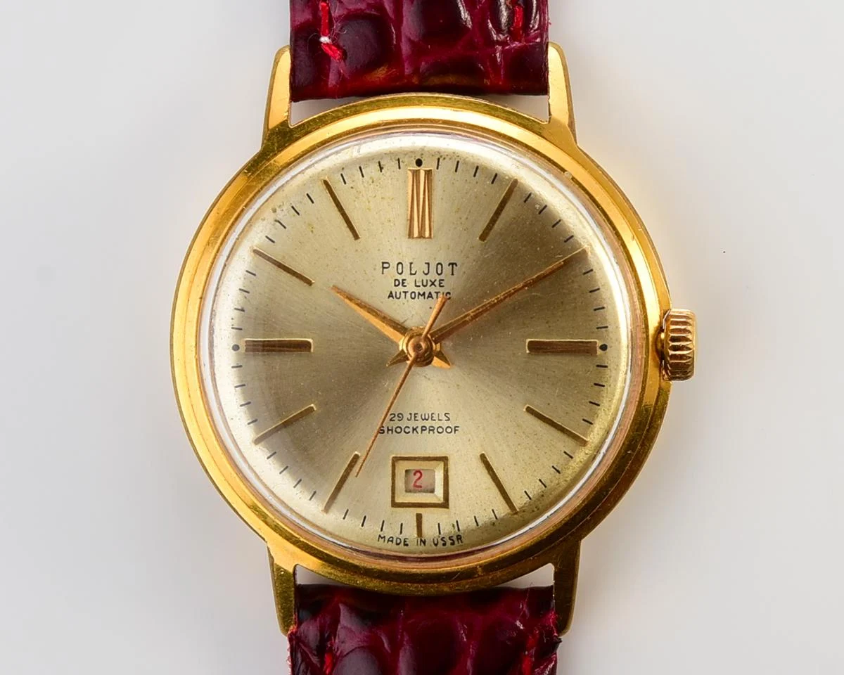 Rare version! Beautiful automatic vintage gold-plated watch Poljot De Luxe!