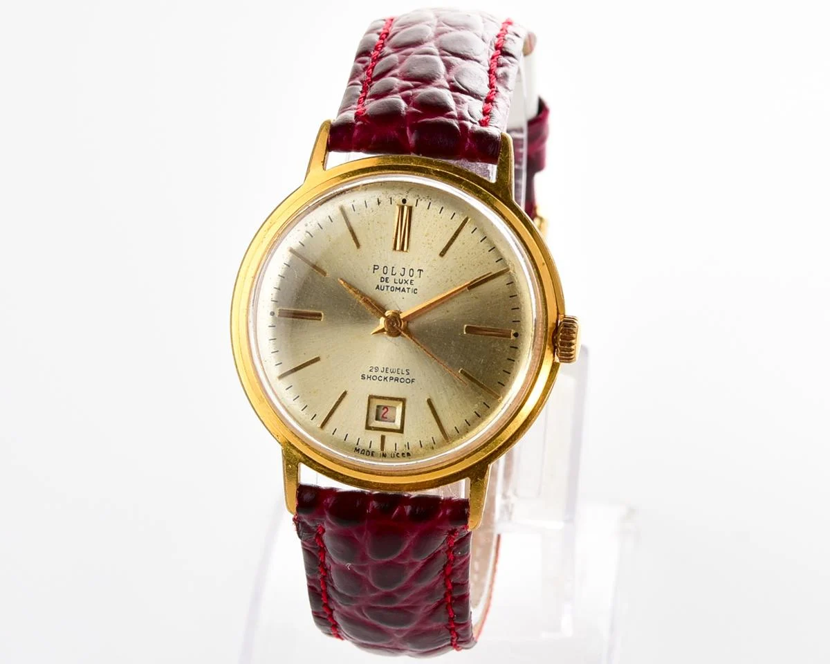 Rare version! Beautiful automatic vintage gold-plated watch Poljot De Luxe!