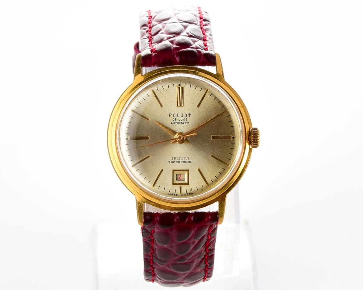Rare version! Beautiful automatic vintage gold-plated watch Poljot De Luxe!