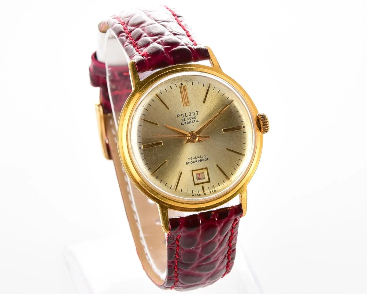 Rare version! Beautiful automatic vintage gold-plated watch Poljot De Luxe!