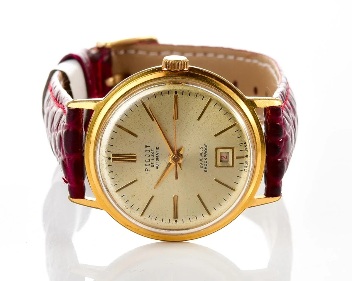Rare version! Beautiful automatic vintage gold-plated watch Poljot De Luxe!