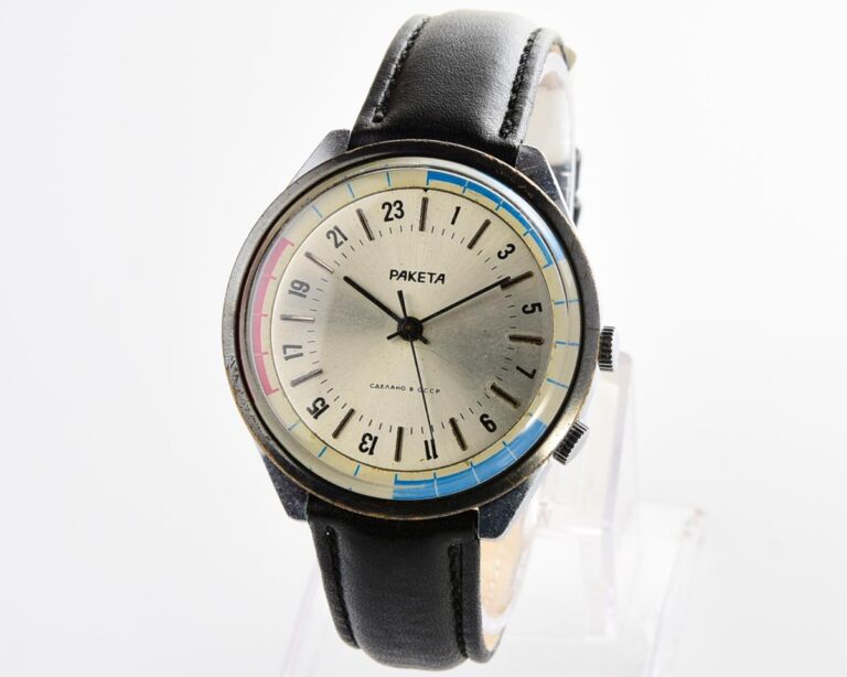 Vintage mechanical Raketa watch with 24 hours dial