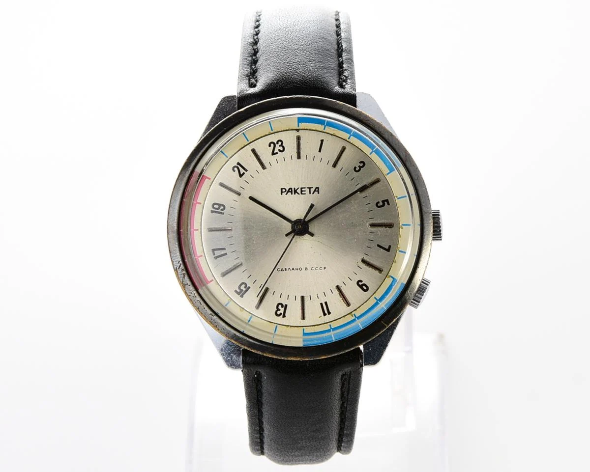 Vintage mechanical Raketa watch with 24 hours dial