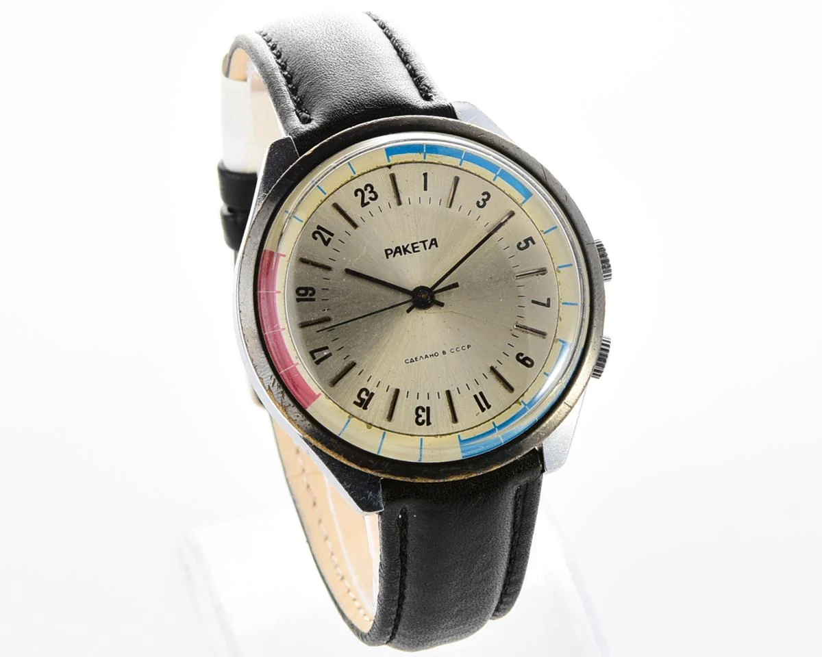 Vintage mechanical Raketa watch with 24 hours dial