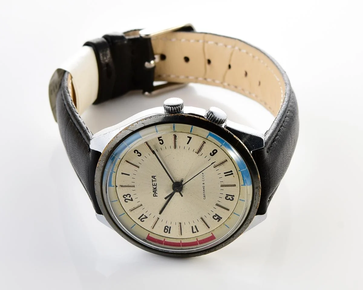 Vintage mechanical Raketa watch with 24 hours dial