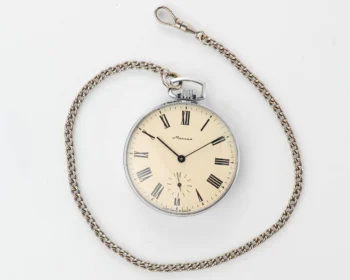 Molnija open face vintage Soviet pocket watch with roman numerals