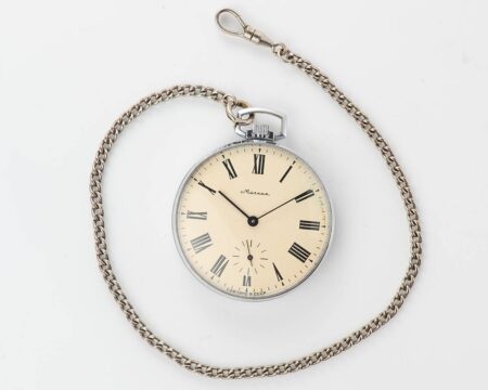 Molnija open face vintage soviet pocket watch with roman numerals