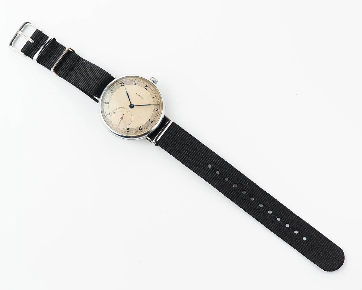 Molnija open face vintage Soviet watch from 1952 with nylon wrist strap