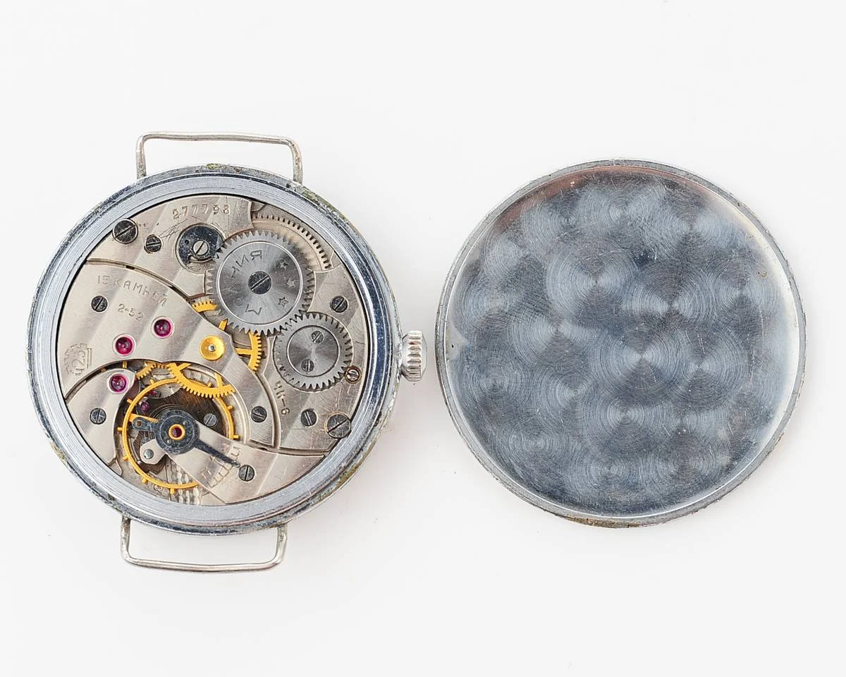 Molnija open face vintage Soviet watch from 1952 with nylon wrist strap