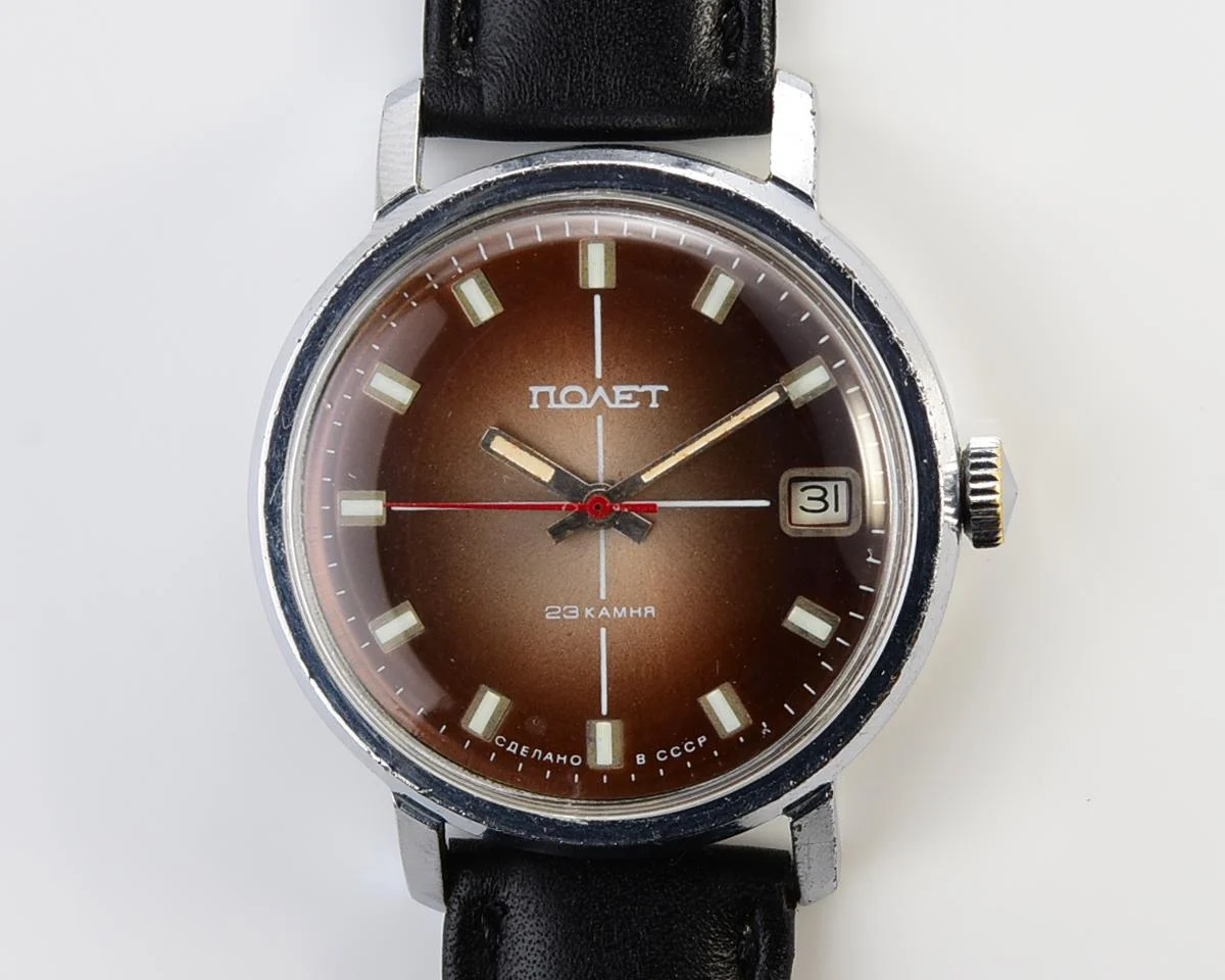 Soviet Poljot mechanical wrist watch with automatic self winding movement