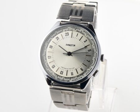 Mechanical Raketa World Traveler watch with 24 hours dial